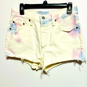 Levi's Yellow Tie-Dye Jean Shorts with Pink & Blue Accents